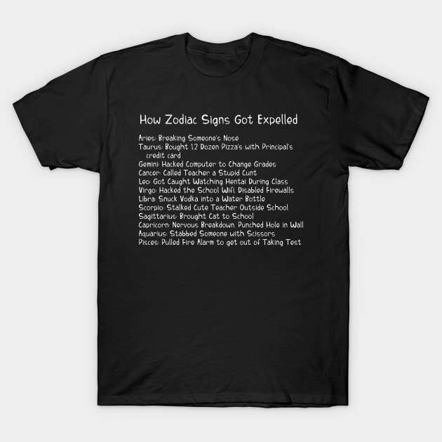 A Zodiac Sign Test: How Zodiac Signs Got Expelled T-Shirt by Wanderer Bat